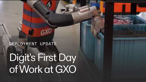 Agility’s Digit humanoid placing items into a tote at GXO