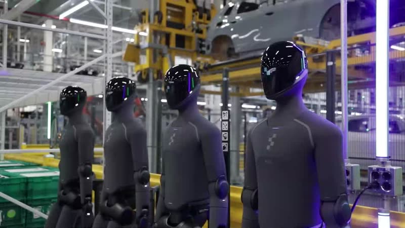 Figure 03 humanoid robots lined up at BMW Plant Spartanburg